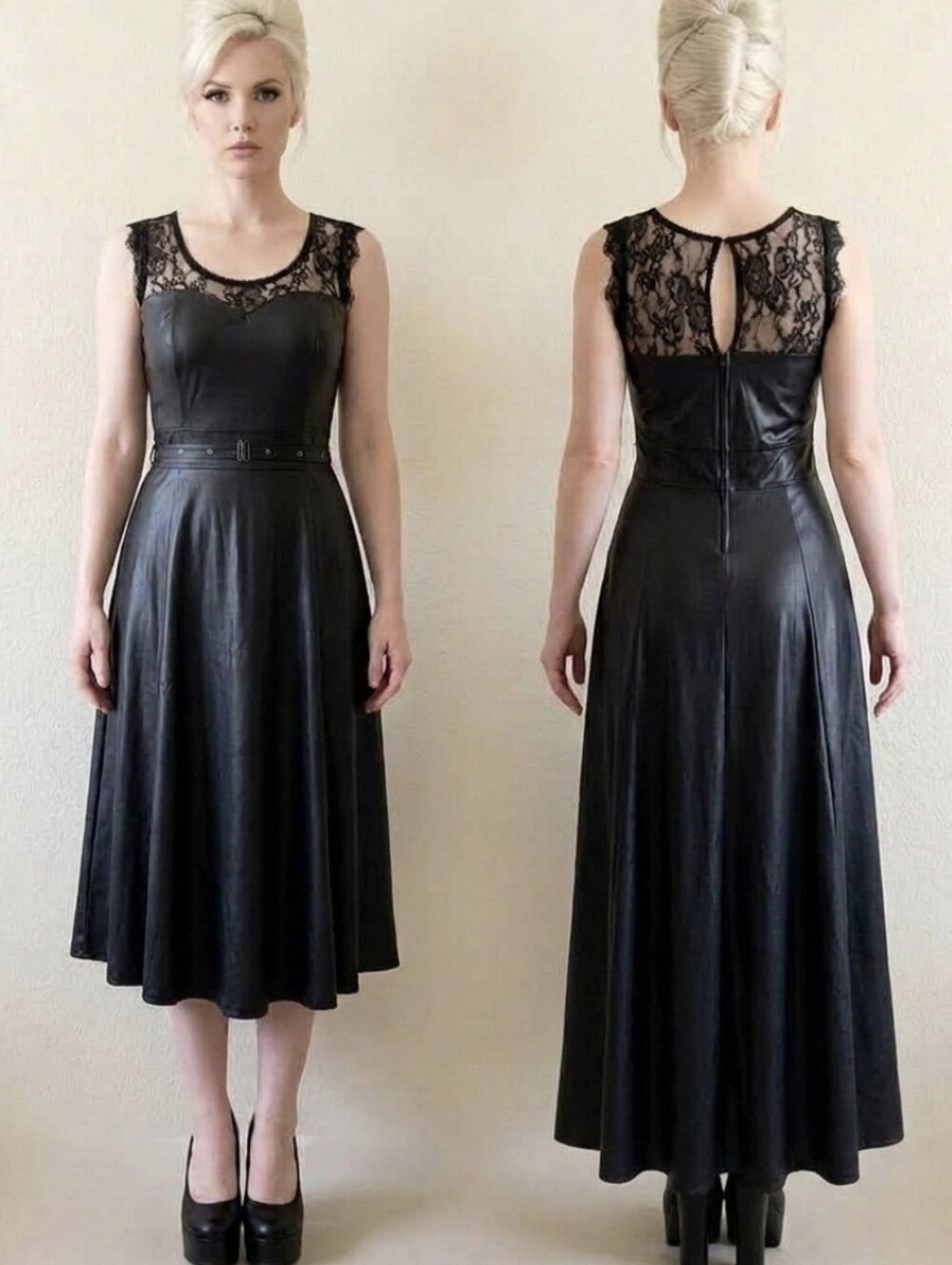 Torrid Tripp Nyc Blk Lace & Faux Leather Belted W/studs Hi-low Dress 1X NWOT